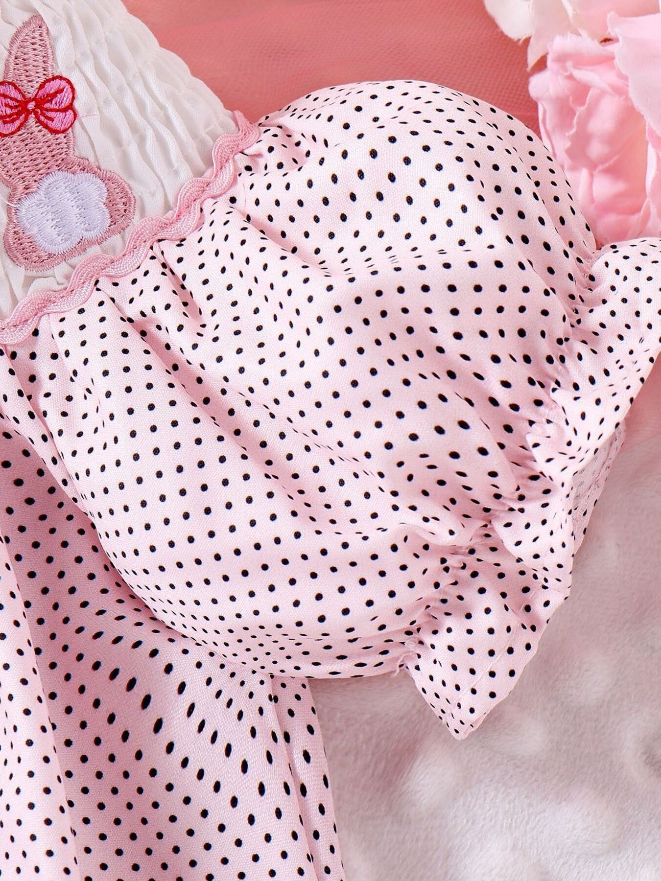 Children's Bunny Embroidered Polka Dot Dress