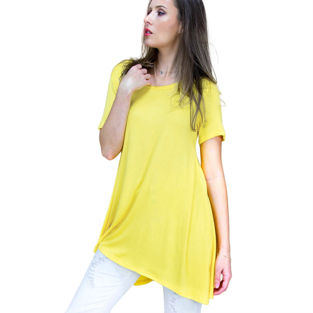 Women’s Yellow Scoop Neck Tunic Medium Casual Stylish Top