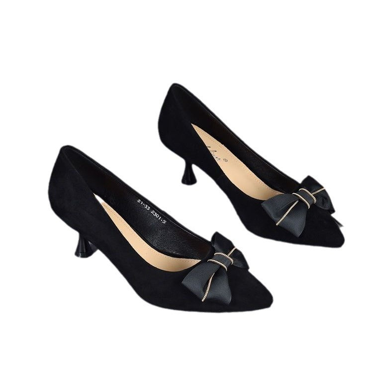 Women's Korean-Style Pointed Toe Stiletto Pumps with Bow Detail | Matte Finish