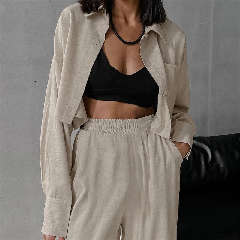 Stylish Casual Long-Sleeve Shirt and Pants Ensemble