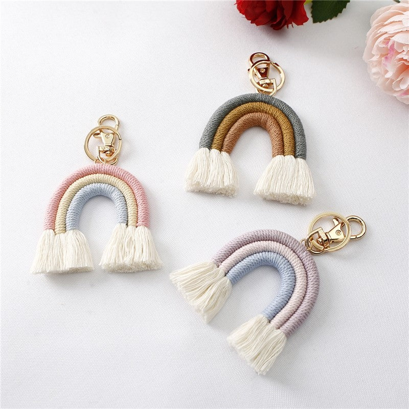 Handcrafted Rainbow Tassel Necklace with U-Shaped Pendant