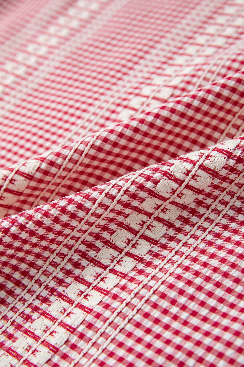 Red Western Pony Embroidered Yoke Puff Sleeve Gingham Blouse