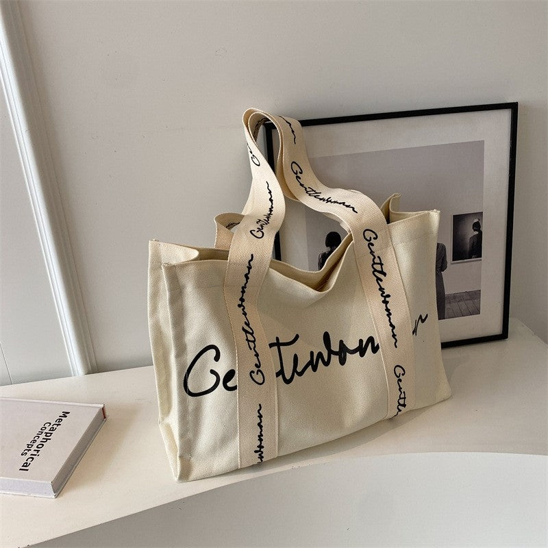 Chic Canvas Tote Bag Featuring Bold Letter Print