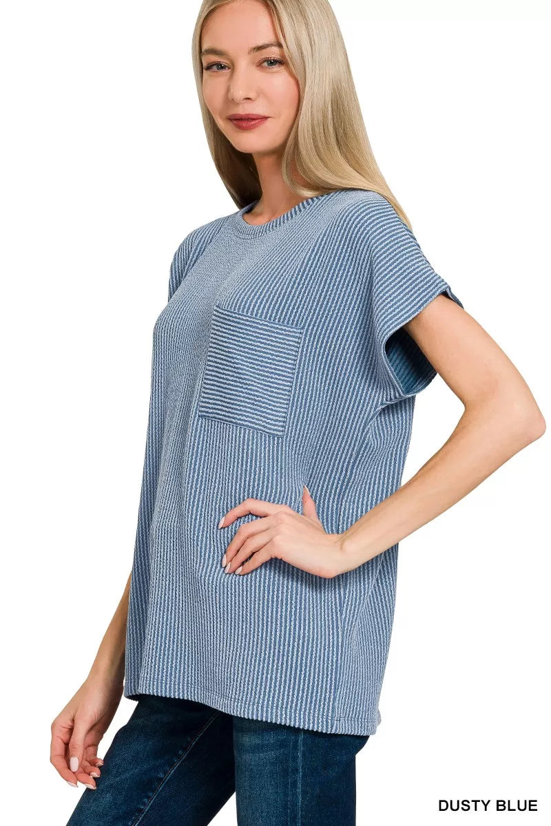 Raised Rib Front Pocket Boxy Top
