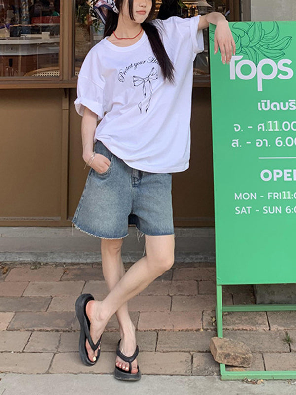High Waisted Loose Split-Joint Denim Shorts Shorts Bottoms