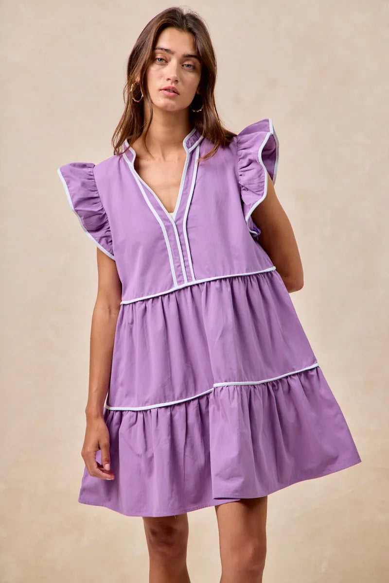 Gameday Theme Contrast Binding Ruffled Dress