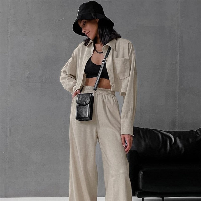 Stylish Casual Long-Sleeve Shirt and Pants Ensemble