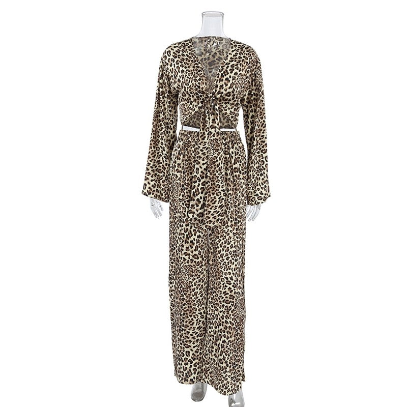 Leopard Print Relaxed-Fit Long Sleeve Lounge Set