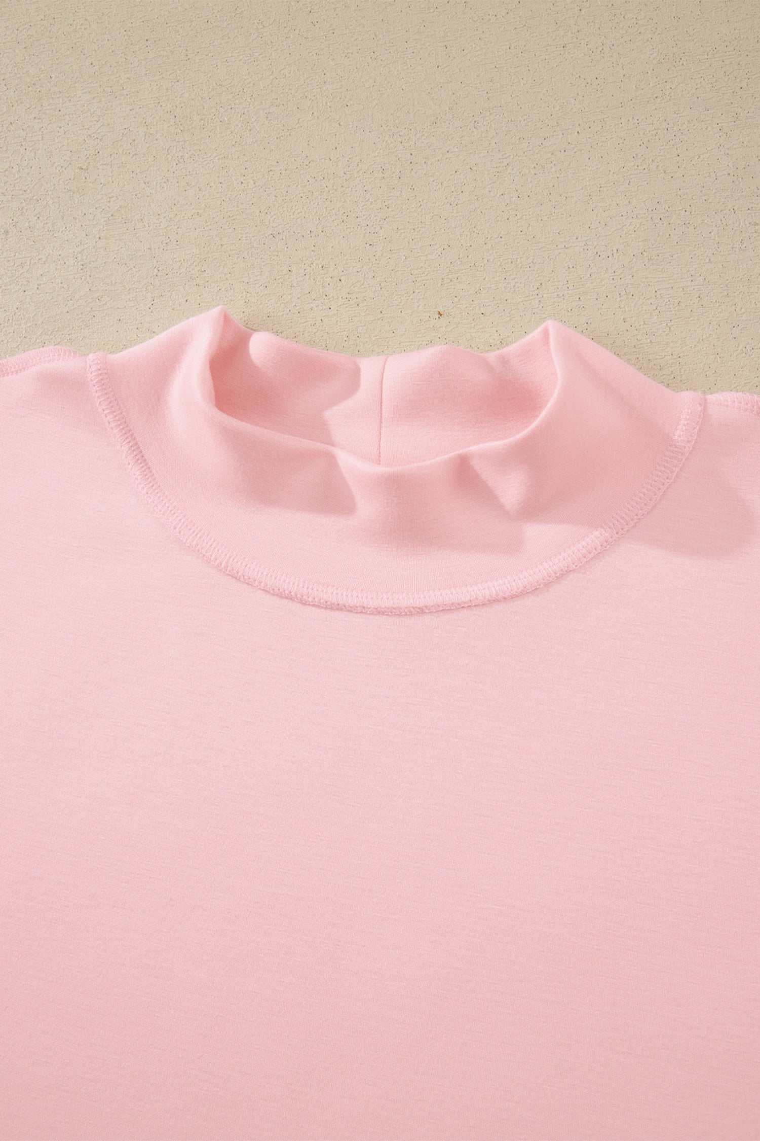 Light Pink Solid Color Exposed Seam Mock Neck Oversize Tee Casual Shorts 2pcs Outfit