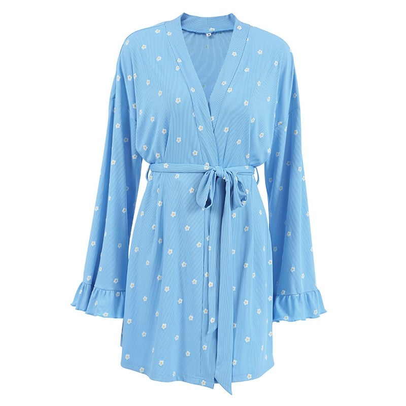 Waist-Tied Long Sleeve Loose Pajama Loungewear