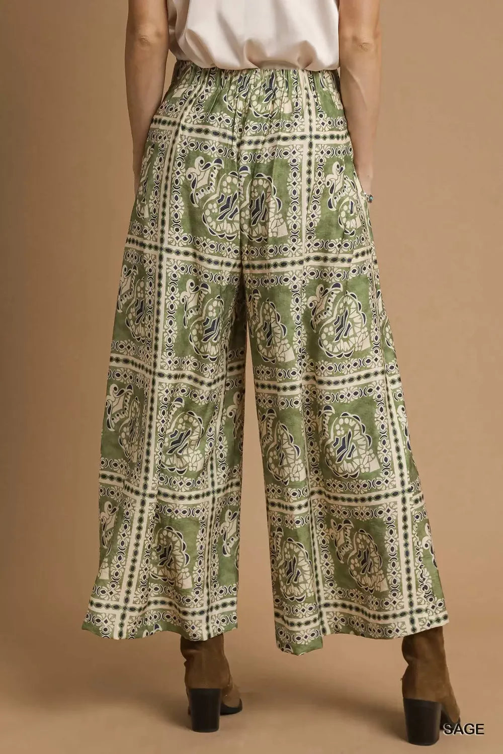 Bohemian Print Pants with Pockets