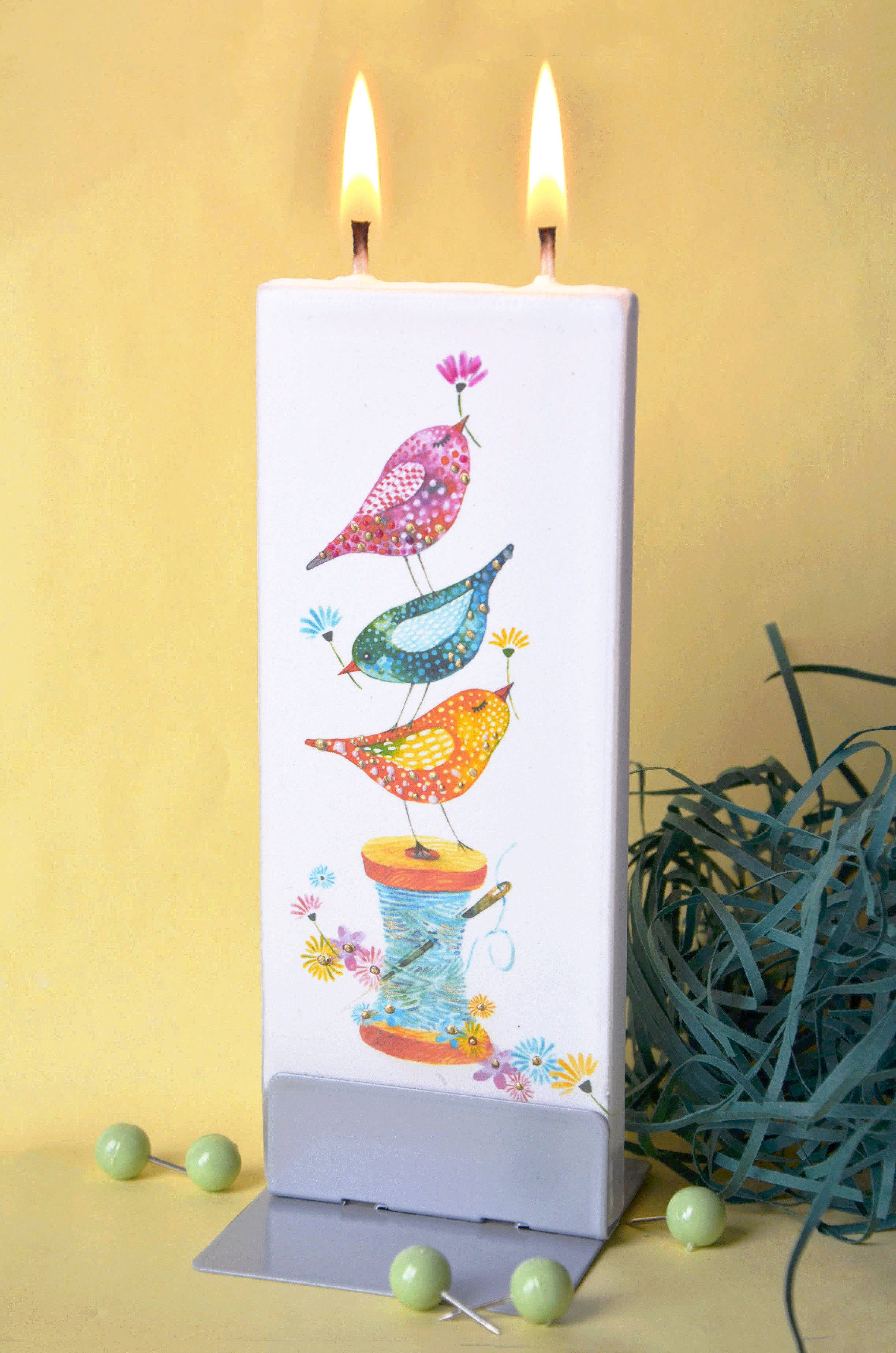 Flatyz Birds on a Sewing Spool Candle