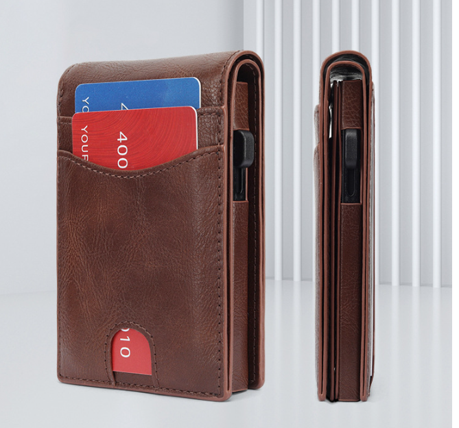 Magnetic Metal Credit Card Case - RFID Protection Leather Wallet