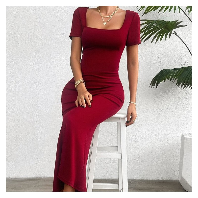 Stylish Solid Color Slim Fit Short Sleeve Dress