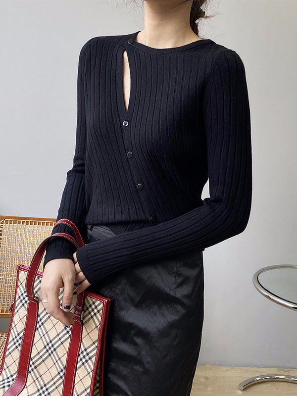 Fashion Asymmetric Solid Color Round-Neck Sweater Top