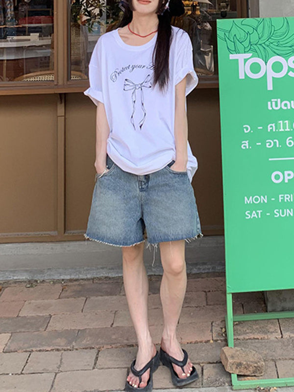 High Waisted Loose Split-Joint Denim Shorts Shorts Bottoms