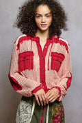 Texture Woven Button Down Hooded Shirt with Drawstring Hem