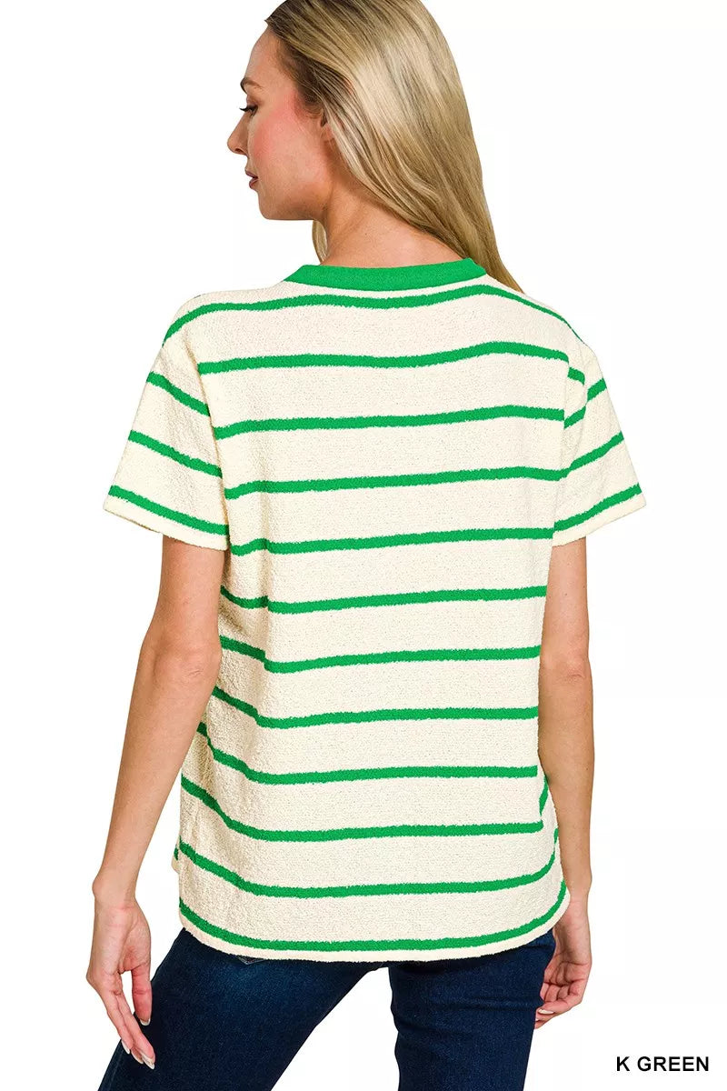Textured Striped Crew Neck T-Shirt