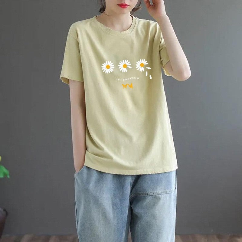 Floral Print Casual Loose Fit Women's T-Shirt