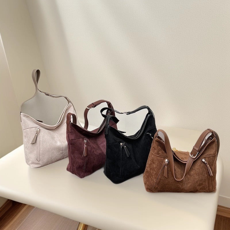 Large Capacity Women's Suede Bucket Bag – Winter Commuter Shoulder Bag