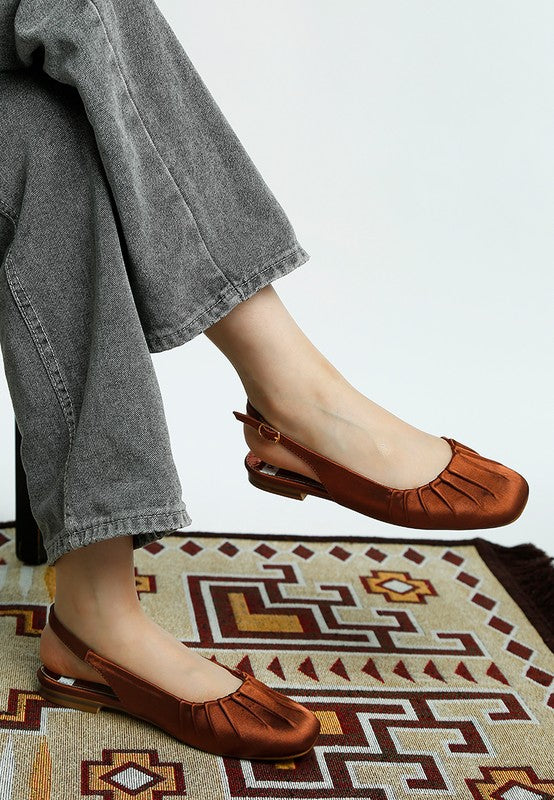 Cheeni Satin Square Toe Flat Slingbacks