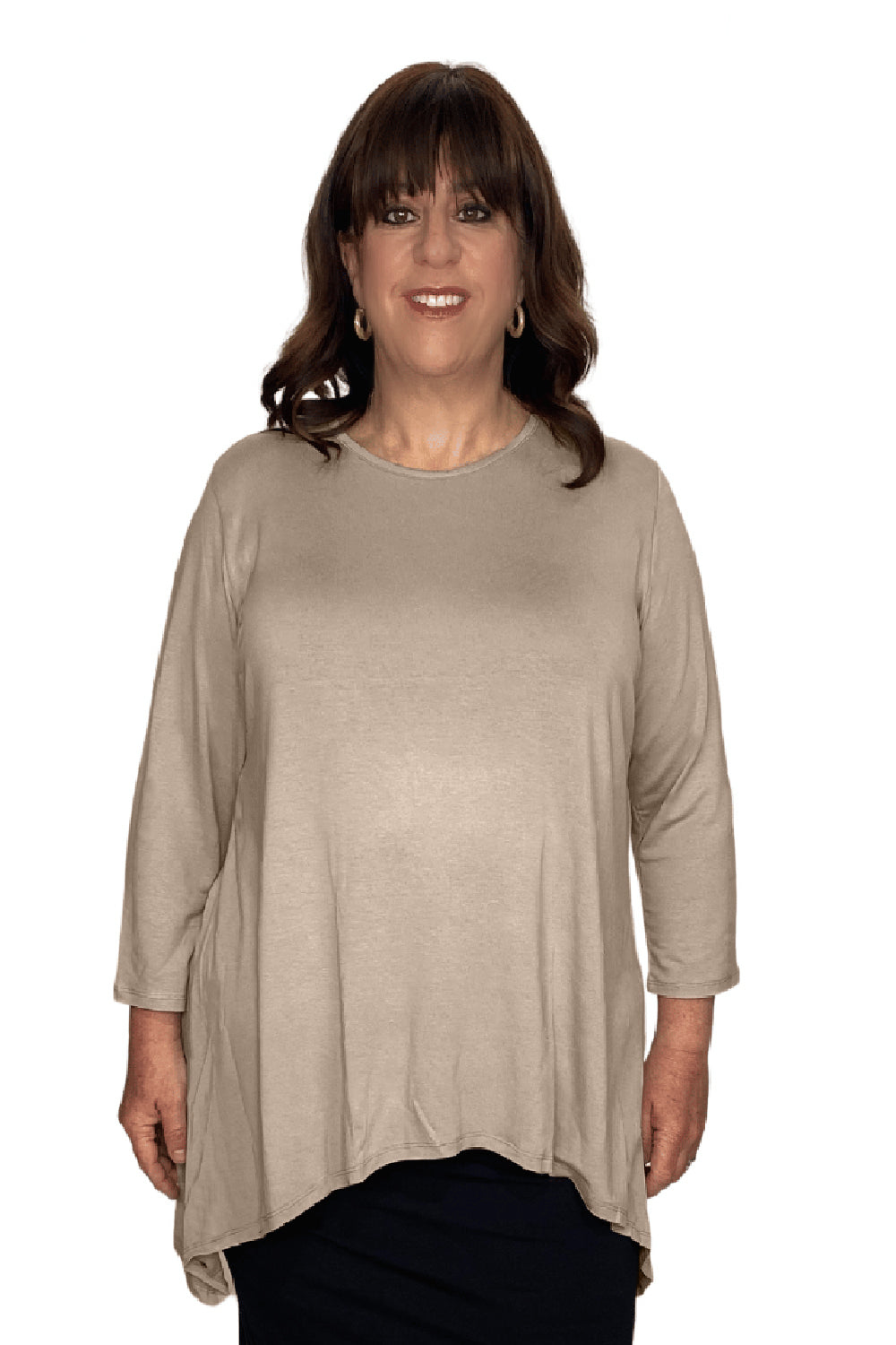Plus Size - Modest Handkerchief Tunic Top - 3/4 Sleeve Comfort Flow Design