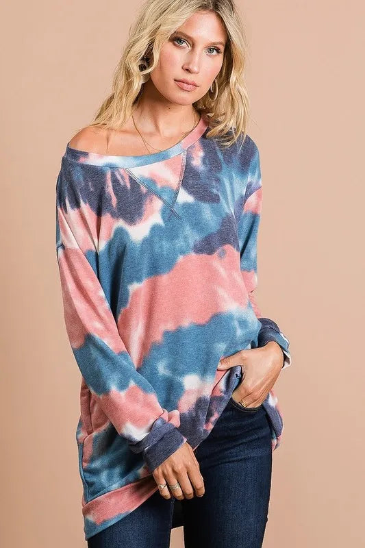 Tie Dye French Terry Pull Over with Front Stitching Detail