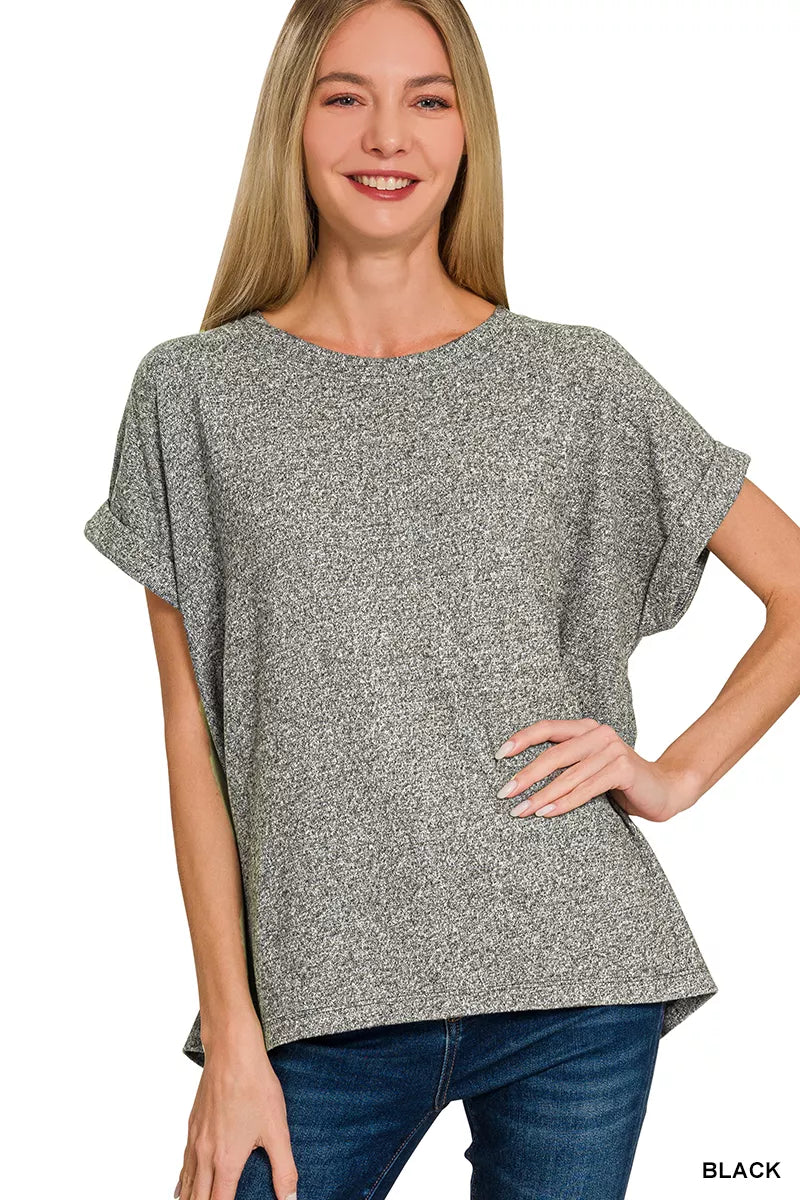 Soft Melange Hacci Short Sleeve Round Neck Top
