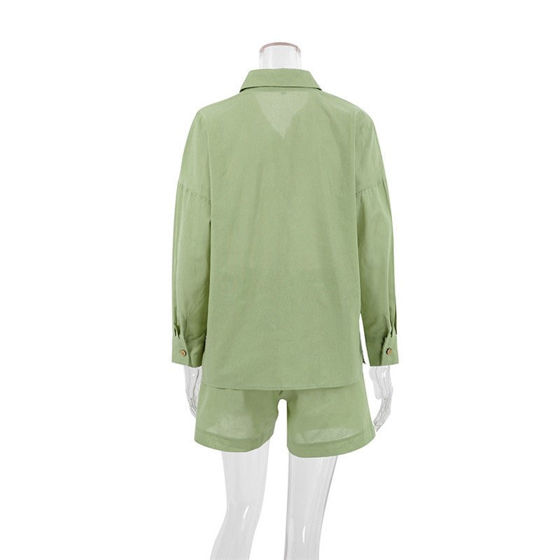 Long-Sleeve Cardigan and Shorts Two-Piece Pajama Set