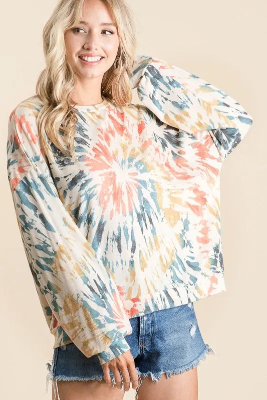 Tie Dye Print Terry Pull Over