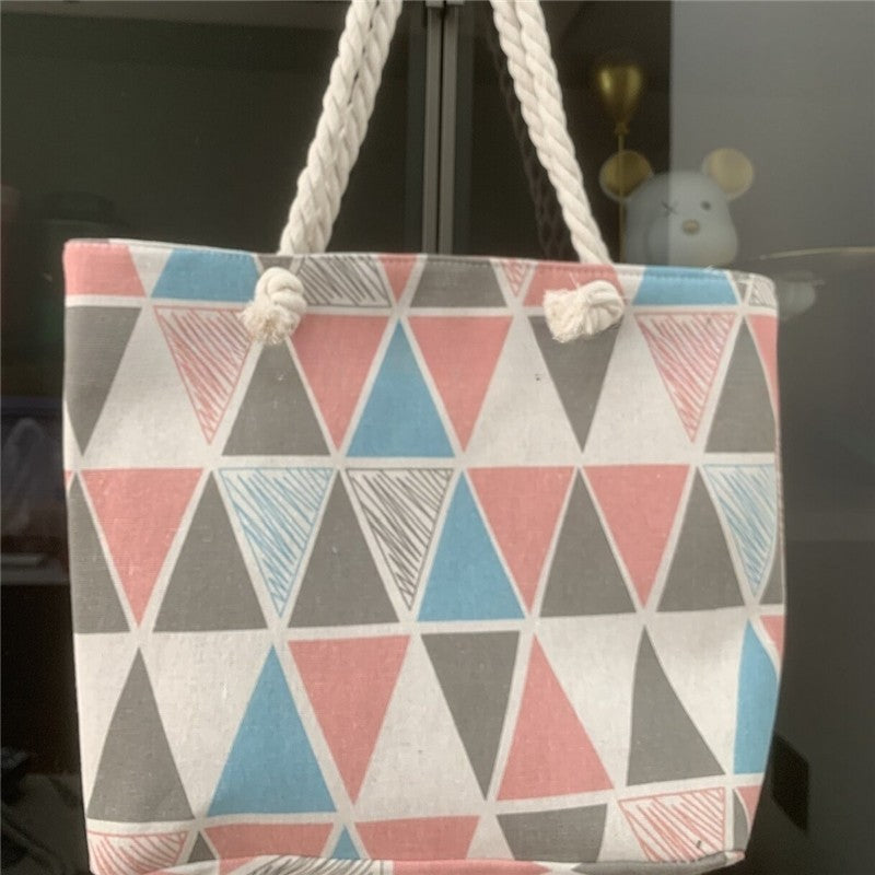 Printed Canvas Tote Bag with Stylish Rope Handles