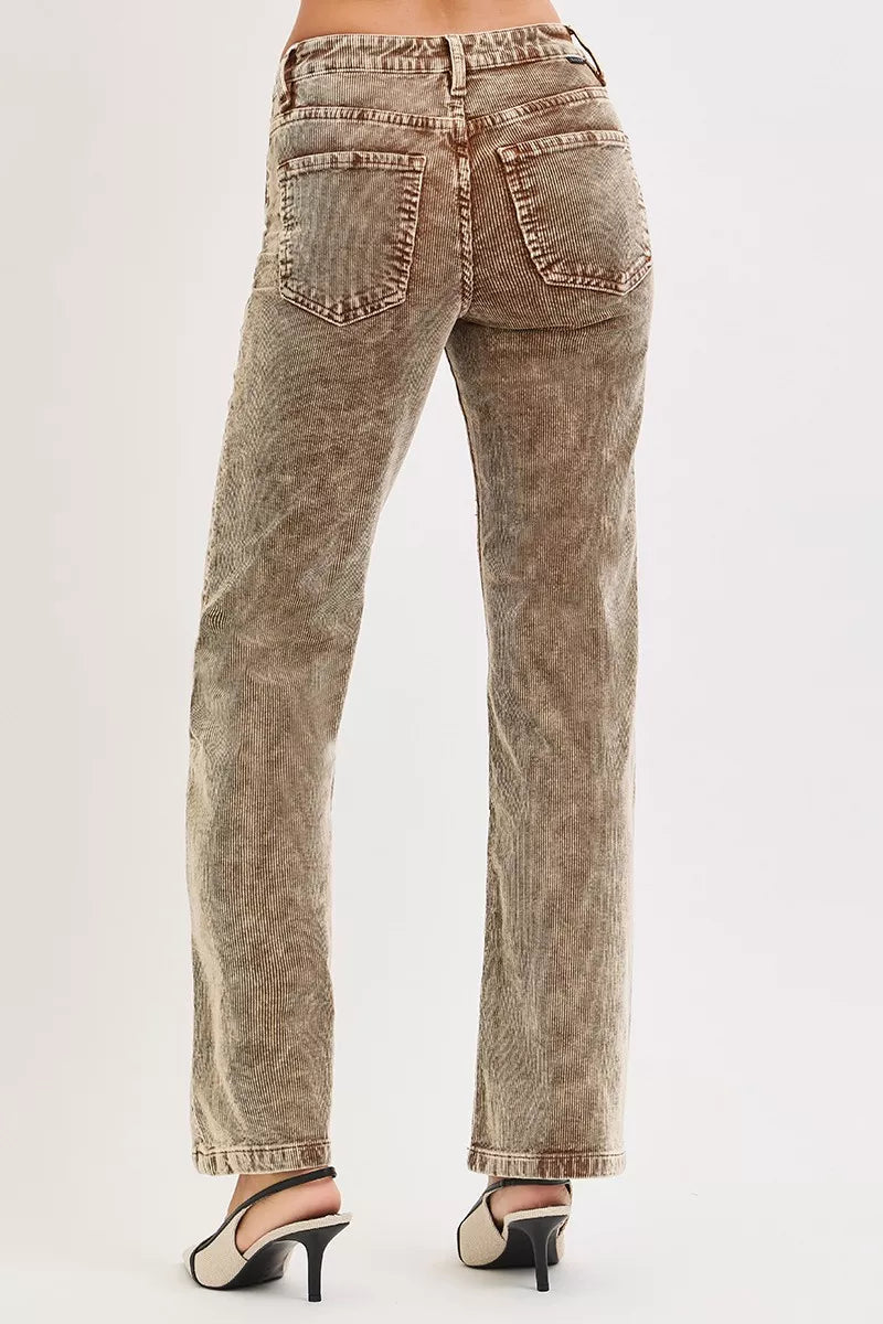 Tummy Control Mid Rise Straight Leg Corduroy Pants
