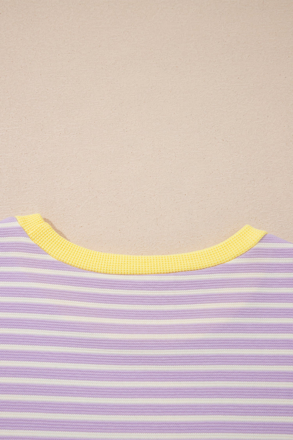 Purple Stripe Striped Colorblock Paneling Collar Cuff Hem Texture T-Shirt