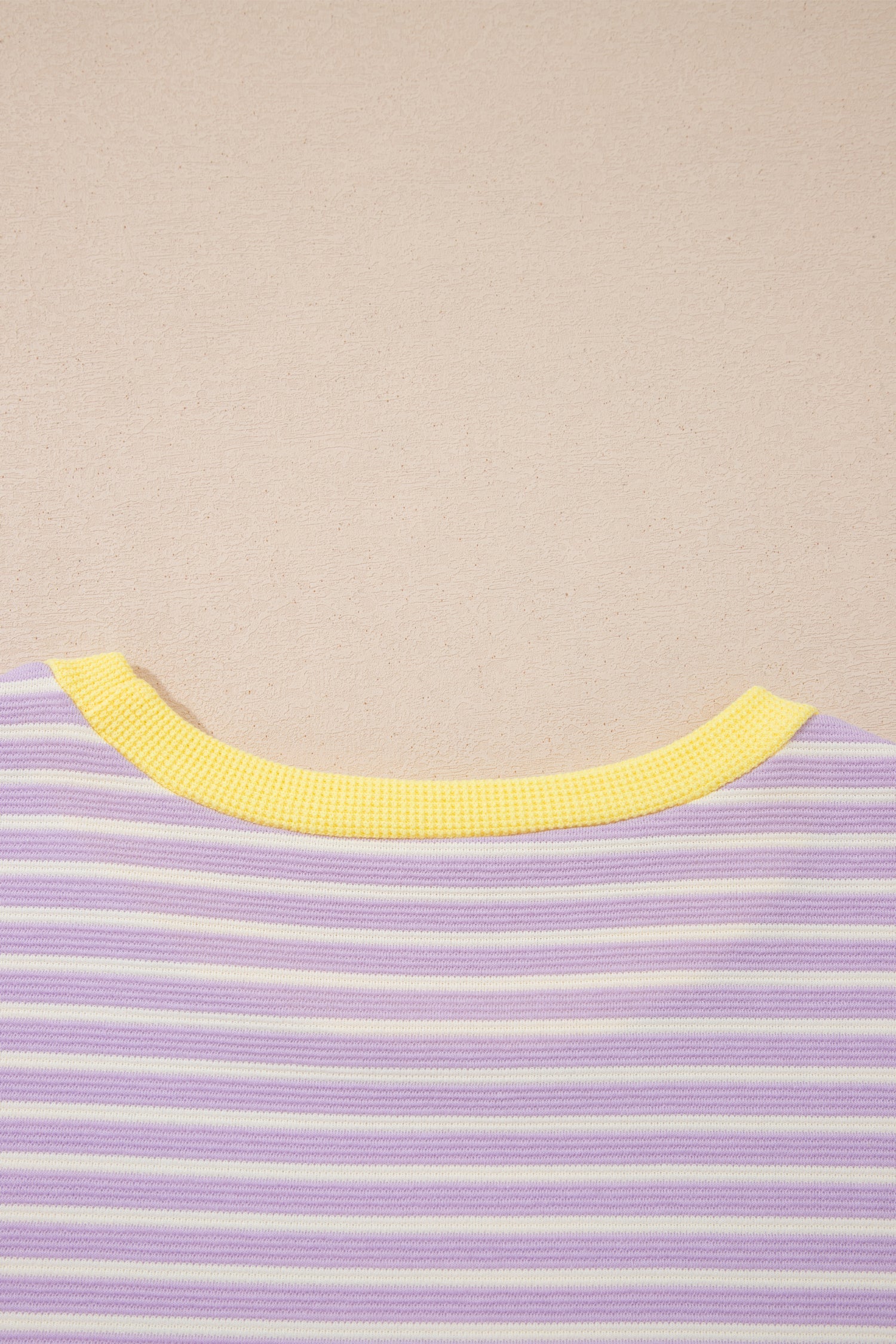 Purple Stripe Striped Colorblock Paneling Collar Cuff Hem Texture T-Shirt