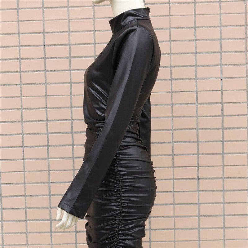 High Collar Long Sleeve Bodycon Dress