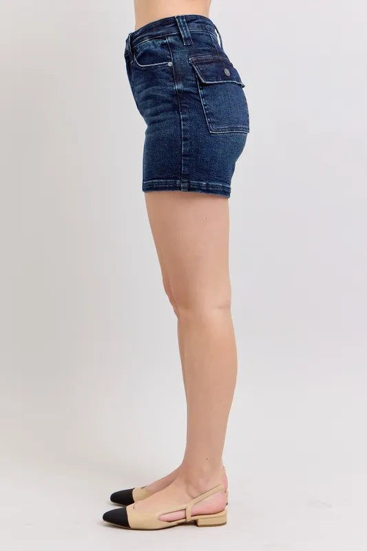 Full Size High Waist Back Flap Pocket Denim Shorts Plus Size
