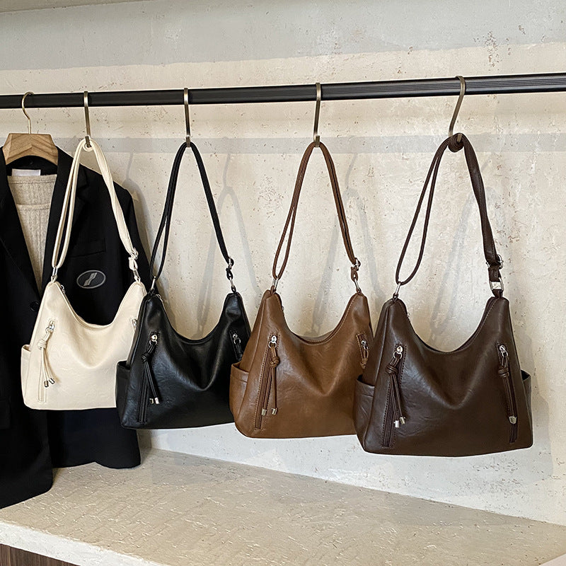 Women's Retro Bucket Crossbody Bag – High-Capacity PU Leather Shoulder Bag