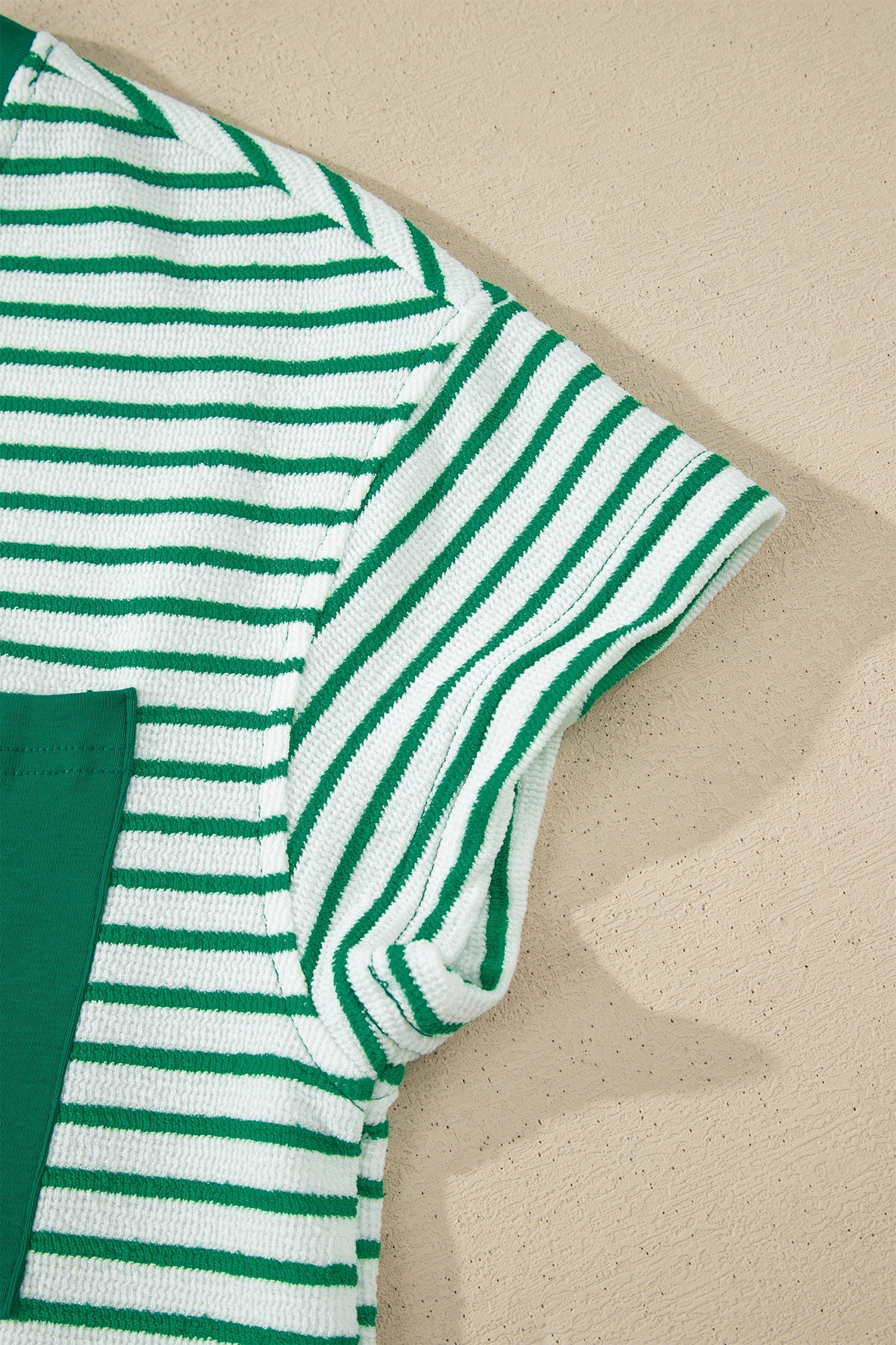Green Stripe Crew Neck Tee Drawstring Waist Cropped Pants Set