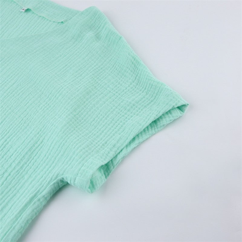 Solid Color Short Sleeve V-Neck Top and Pants Two-Piece Loungewear Set