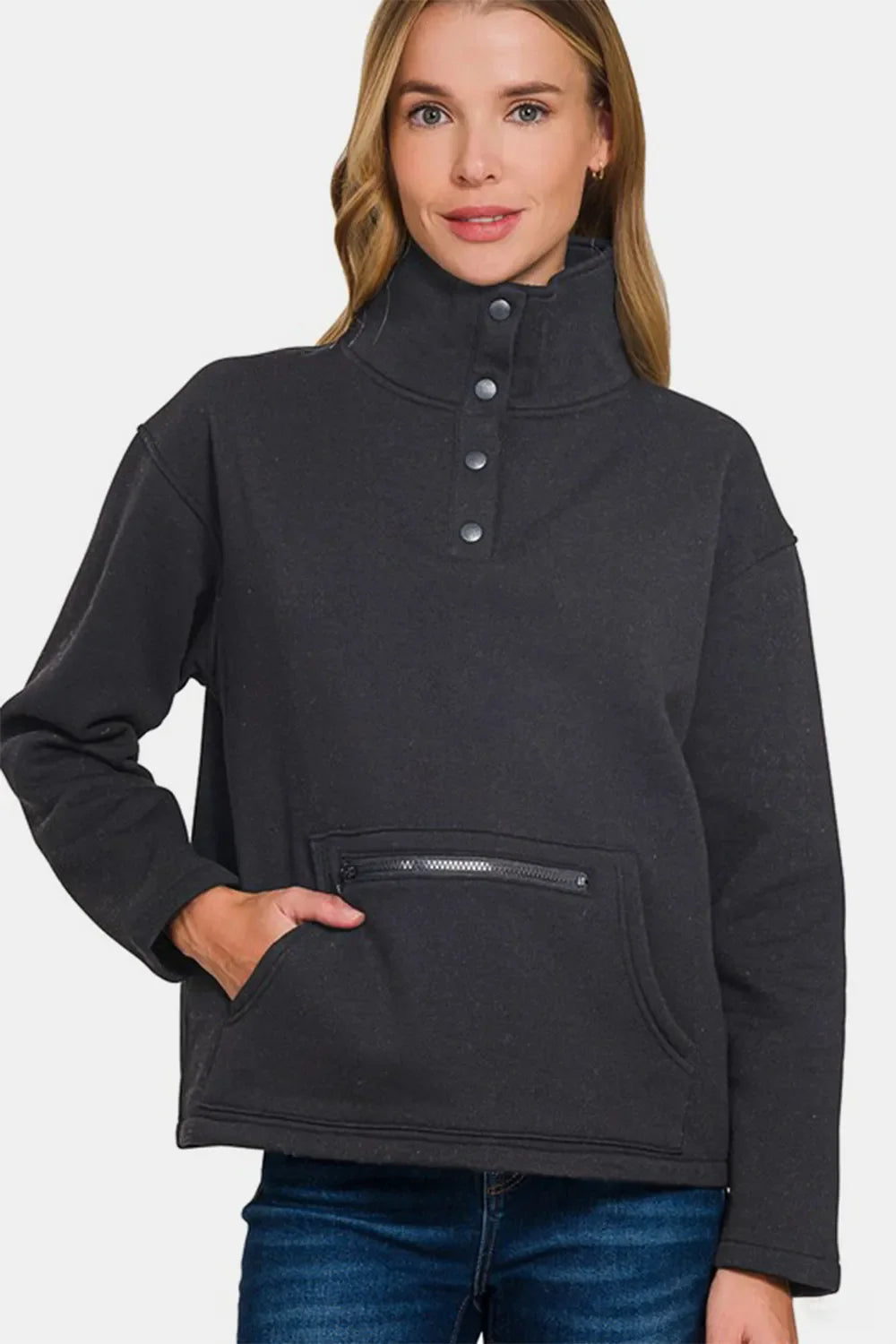 Turtleneck Half Snap Fleece Sweatshirt