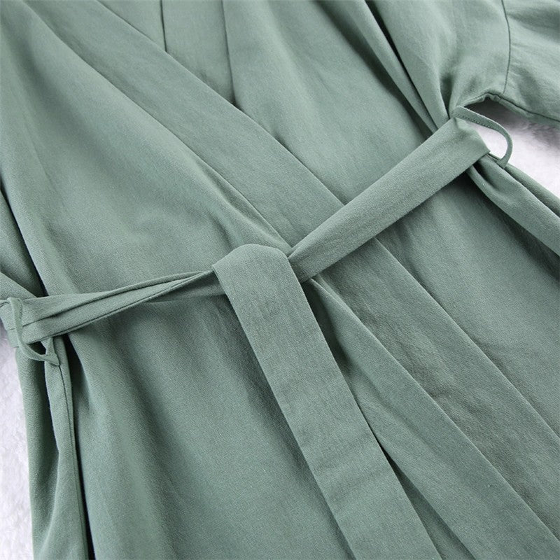 Solid Color Long Sleeve Waist-Tied Short Robe Loungewear