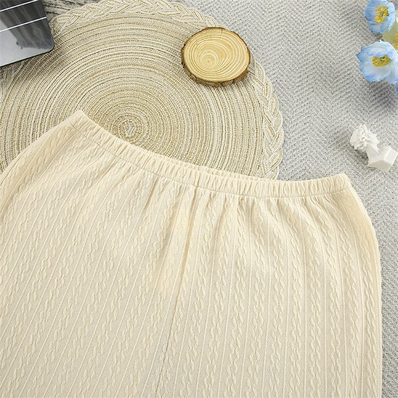 Solid Color Knitted V-Neck Cardigan and Pants Lounge Suit