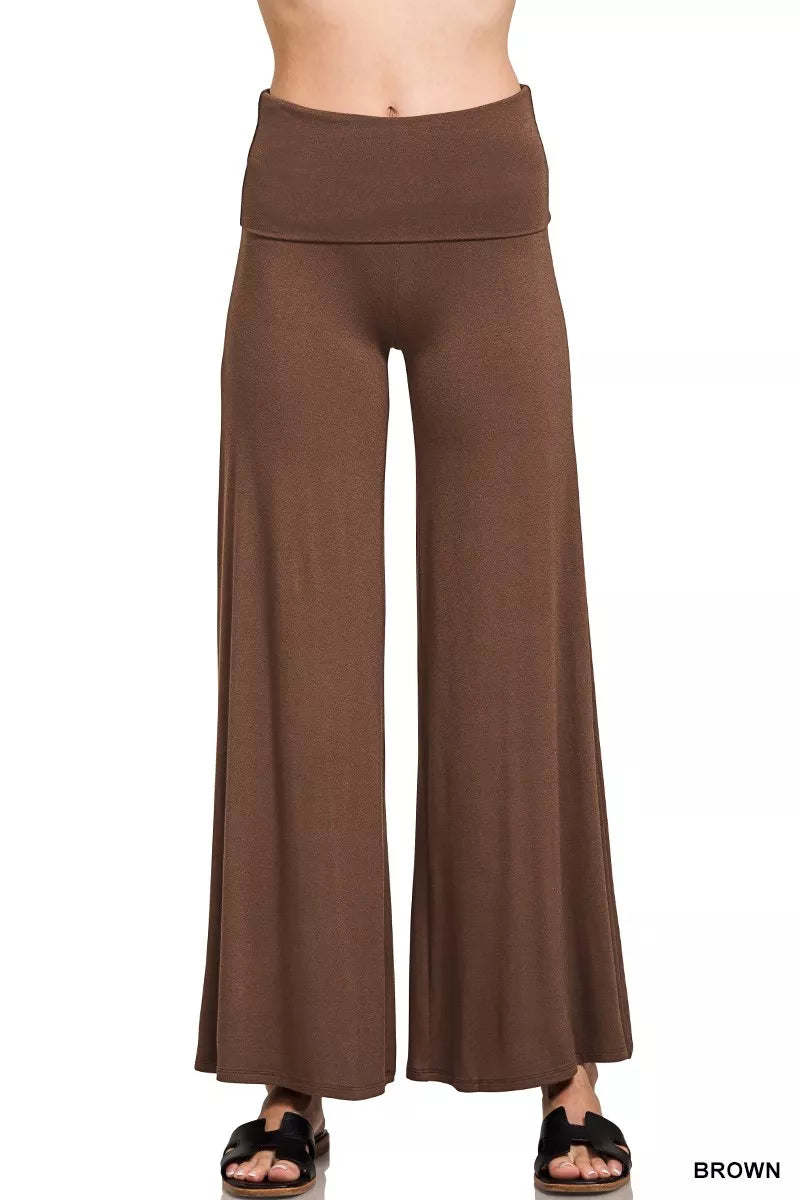 Fold Over Waist Comfy Wide Leg Pants
