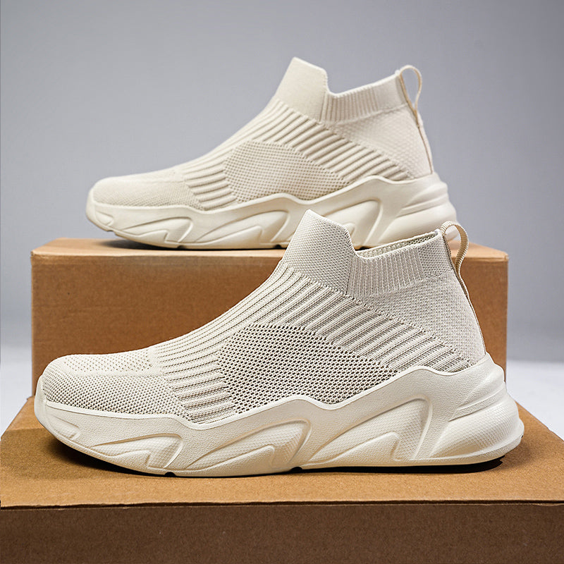 Men's Mid-Cut Laceless Knit Sock Shoes | Breathable Mesh Slip-On Sneakers