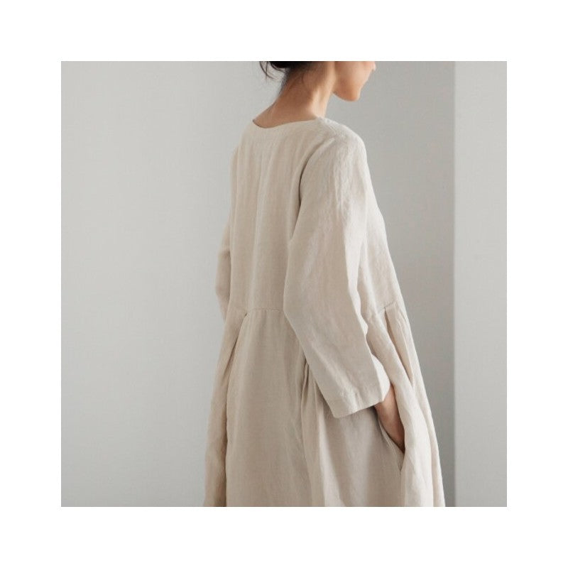 Oversized Loose-Fit Round Neck Knee-Length Maxi Dress