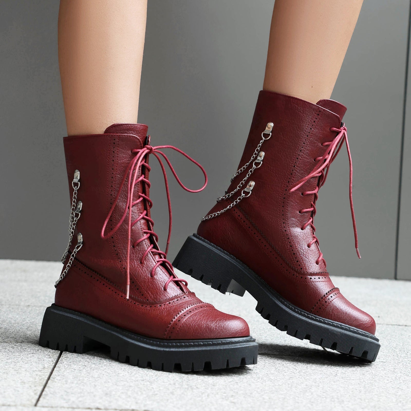 Women's Chunky Heel Mid-Calf Lace-Up Boots | Square Toe Dr. Martens Style | Sizes 35–42