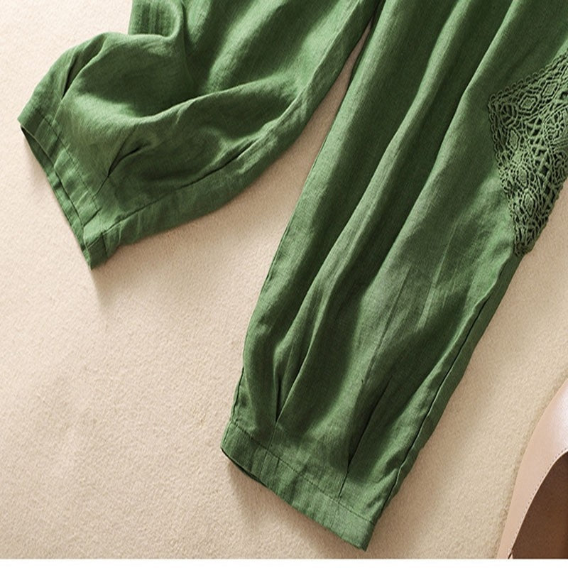Crochet Harem Pants, Elastic Waist Retro Cut-Off Cropped Pants.
