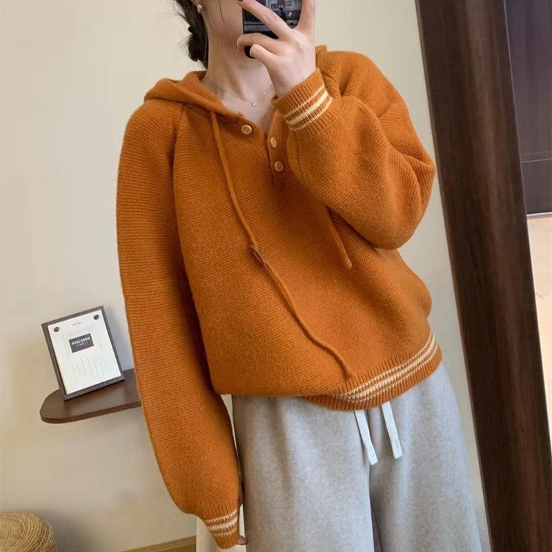Long Sleeve Hooded Casual Loose Pullover Thick Sweater