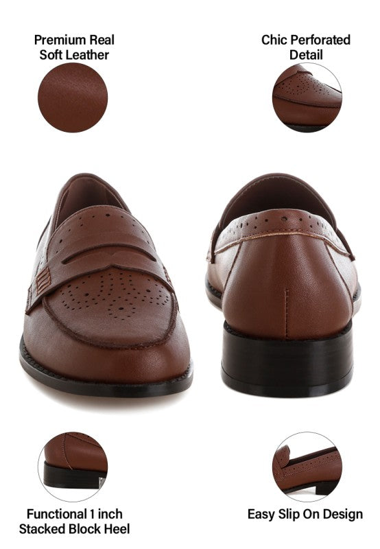Clotilda Perforated Low Heel Loafers