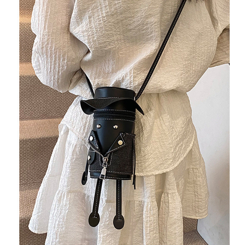 Women's Cylindrical Crossbody Phone Bag – Vintage Cartoon PU Leather Mini Shoulder Bag